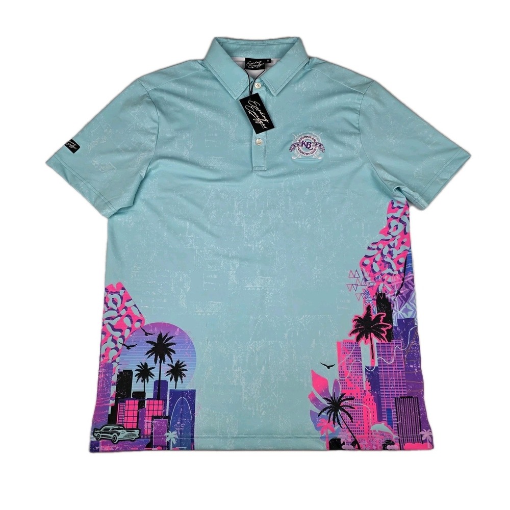 SUNDAY SWAGGER Polo Golf Shirt Men's Medium Neon Miami Vice Kissimmee Bay New